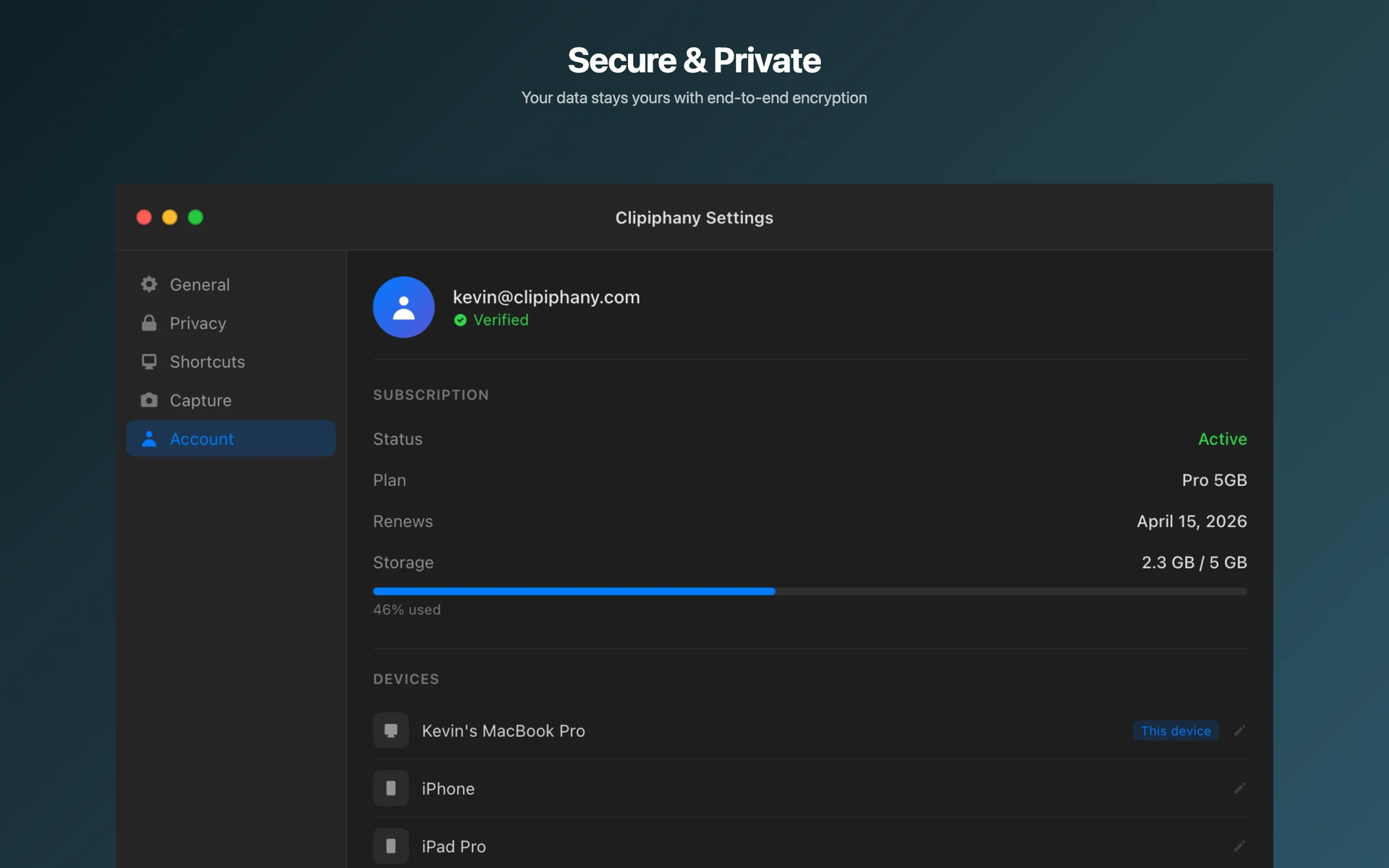 Account settings on macOS