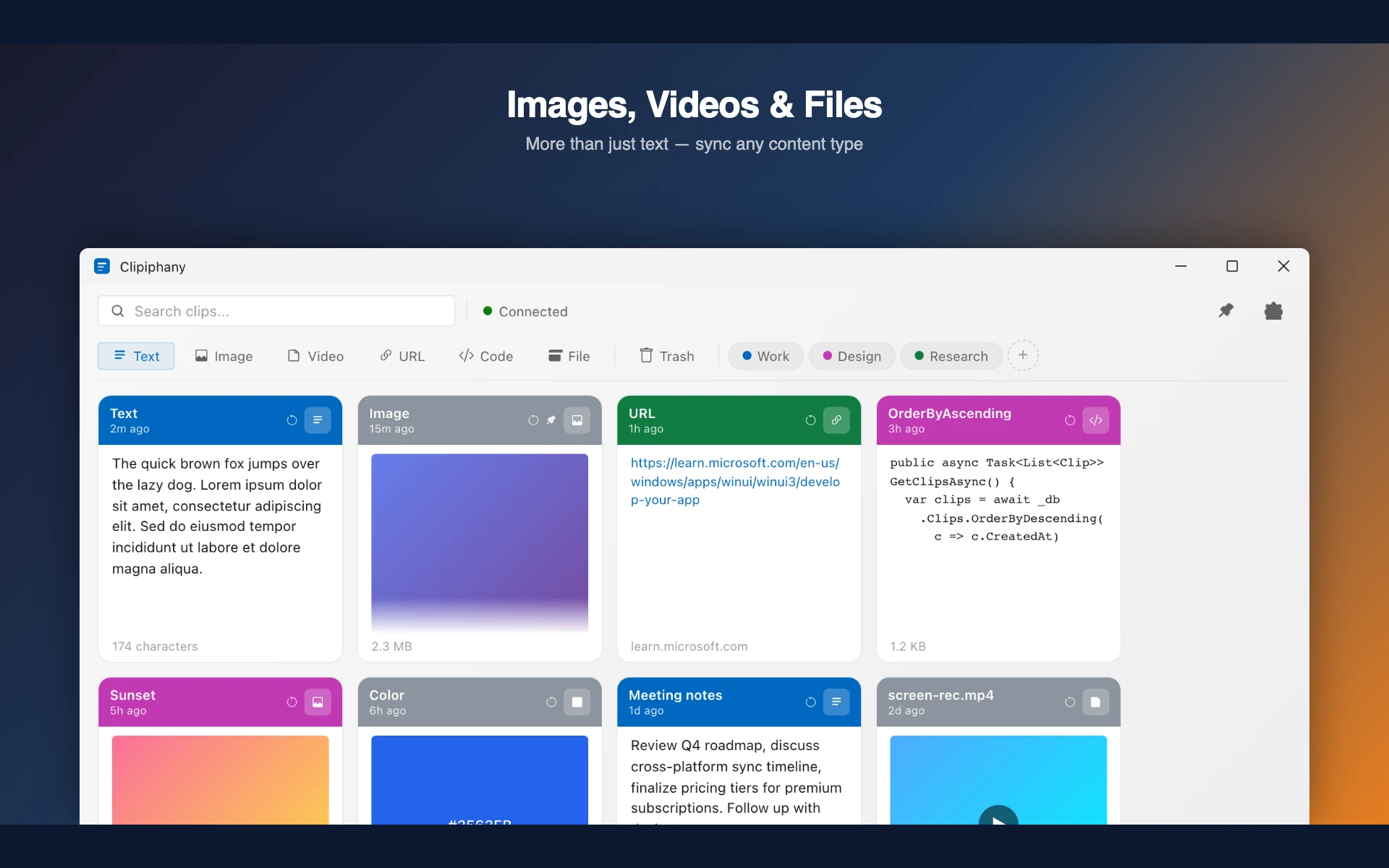 Images, videos, and files on Windows