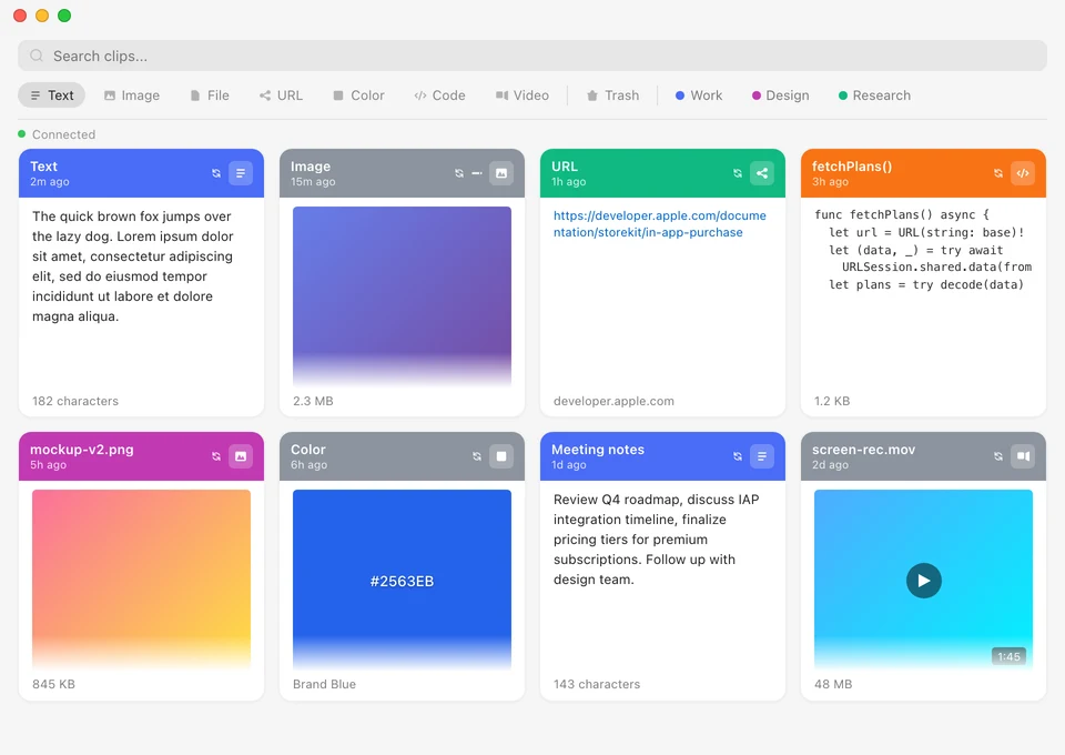 Clipboard view on macOS (light)