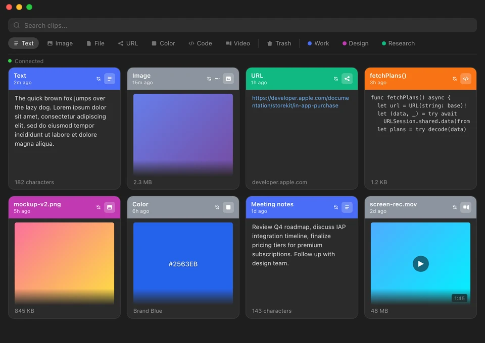 Clipboard view on macOS